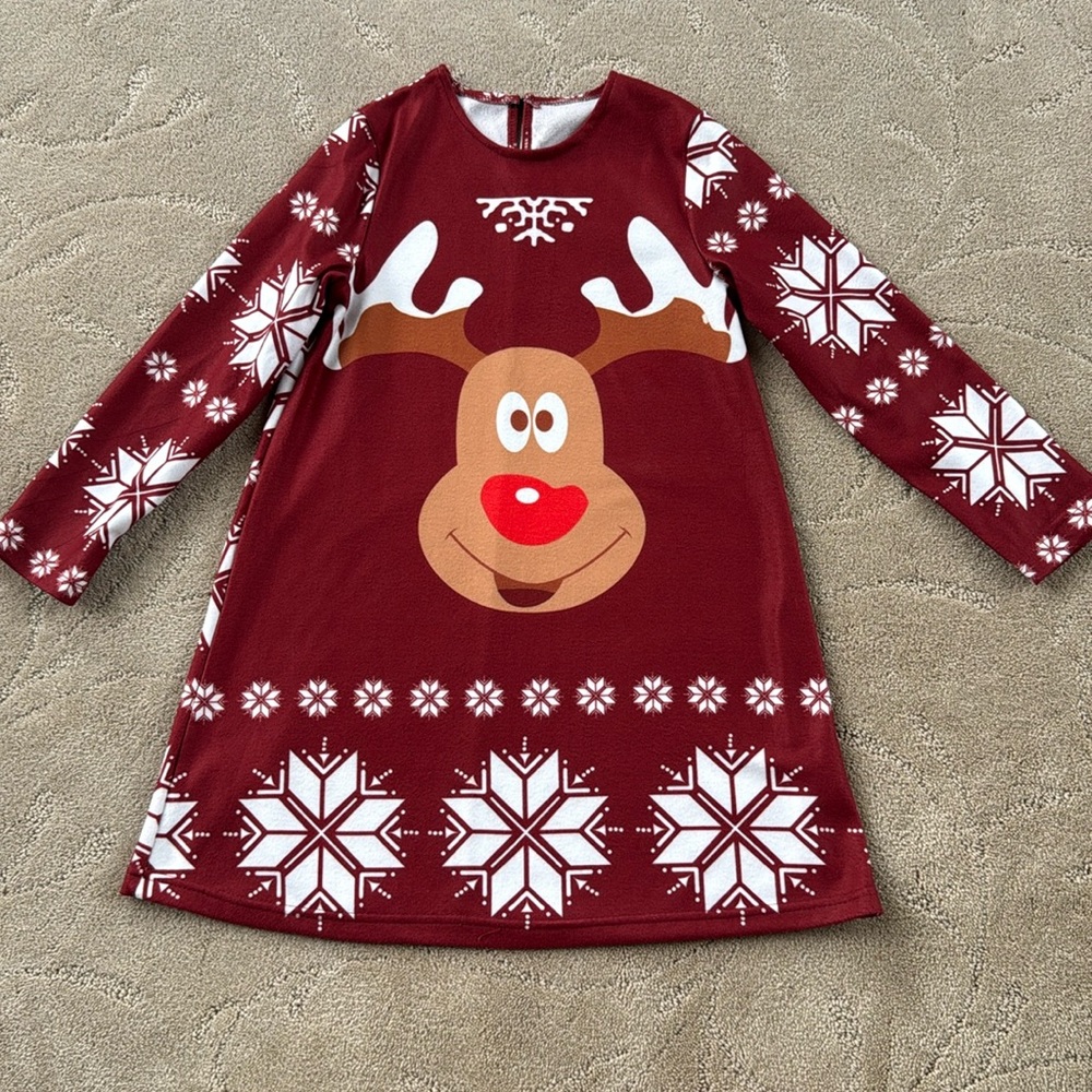 Girls Rudolf the Reindeer Holiday Christmas A-Line Dress, Size 10
